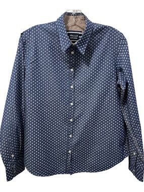 Mademoiselle Saint James Navy Blue Star Print Button Down Shirt Size 10